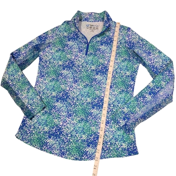 Ibkul Long Sleeve Zip Mock Neck Painted Blue Green Sun Shirt Women's Size XS - Picture 4 of 9